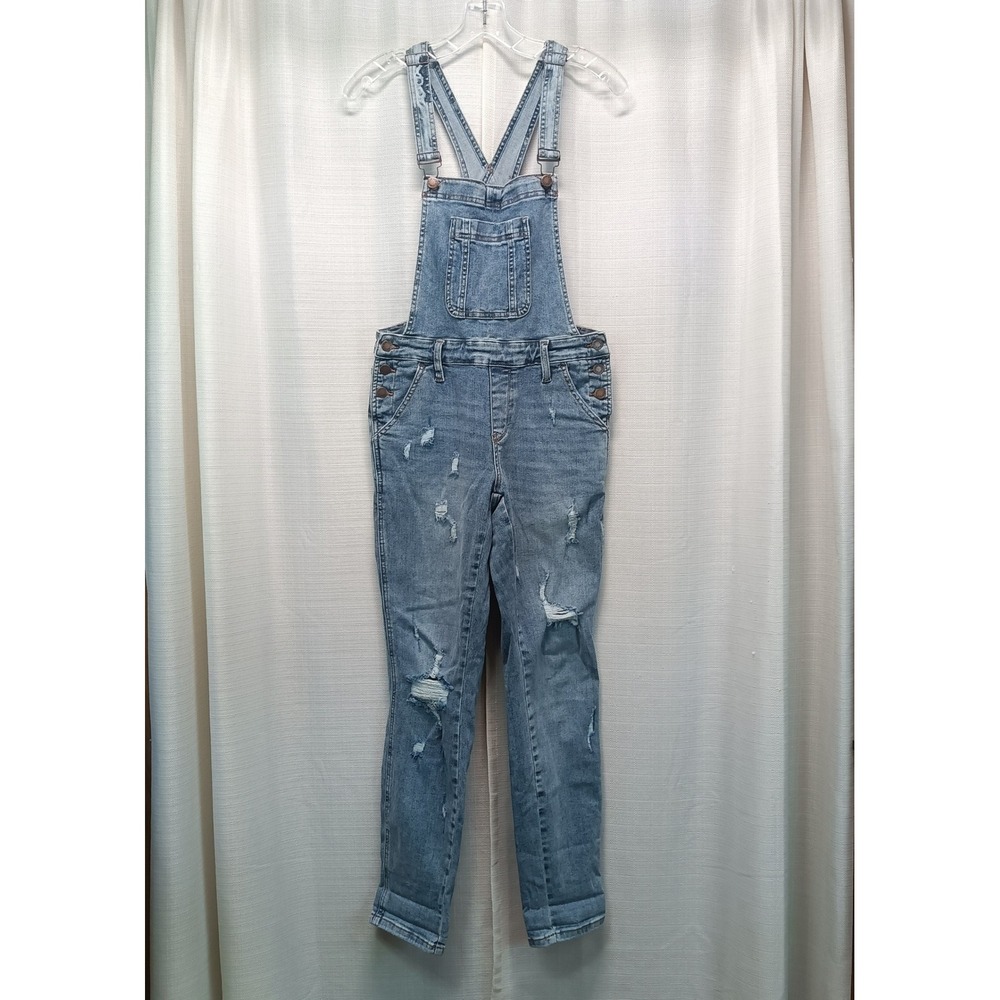 Judy‎ Blue Distressed Denim Overalls Blue Light Wash Skinny Leg Womens S Casual